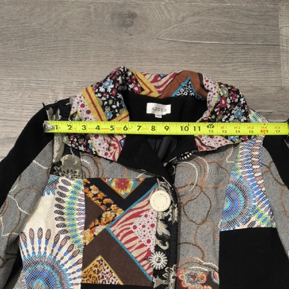 Adore Black Patchwork Pea Coat With Multicolor Pr… - image 3